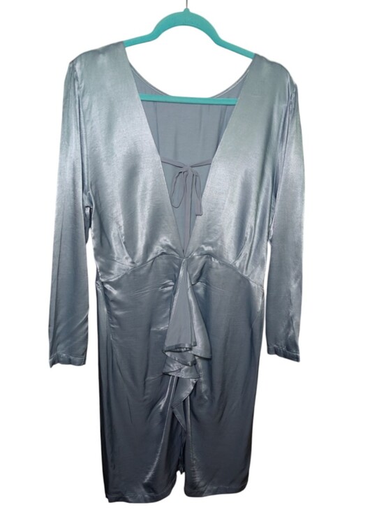 Dresses & Skirts - Silky Deep V-Neck Long Sleeve Chemise - Slate Gray